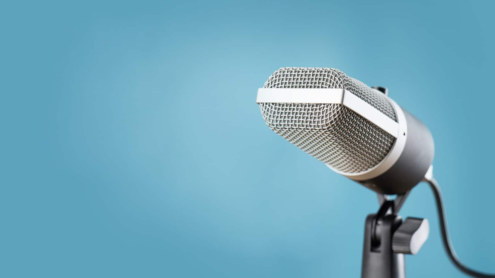 microphone in front of blue background