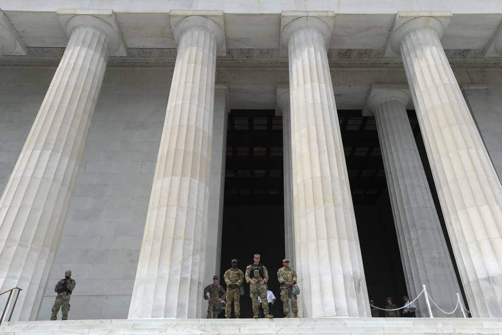 Troops positioned at Lincoln Memorial in Washington DC