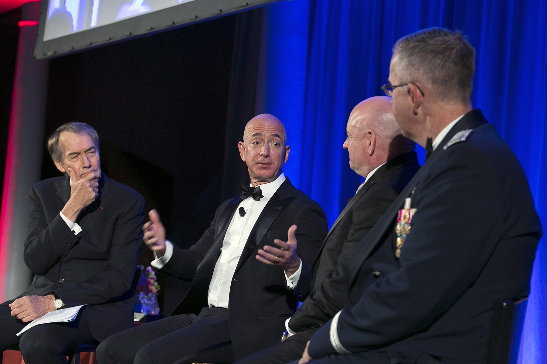 Charlie Rose, Jeff Bezos, Mark Kelley and General John E. Hyten, USAF