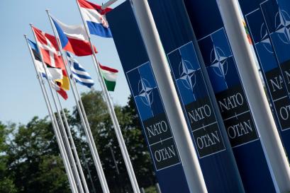 NATO logo and flags