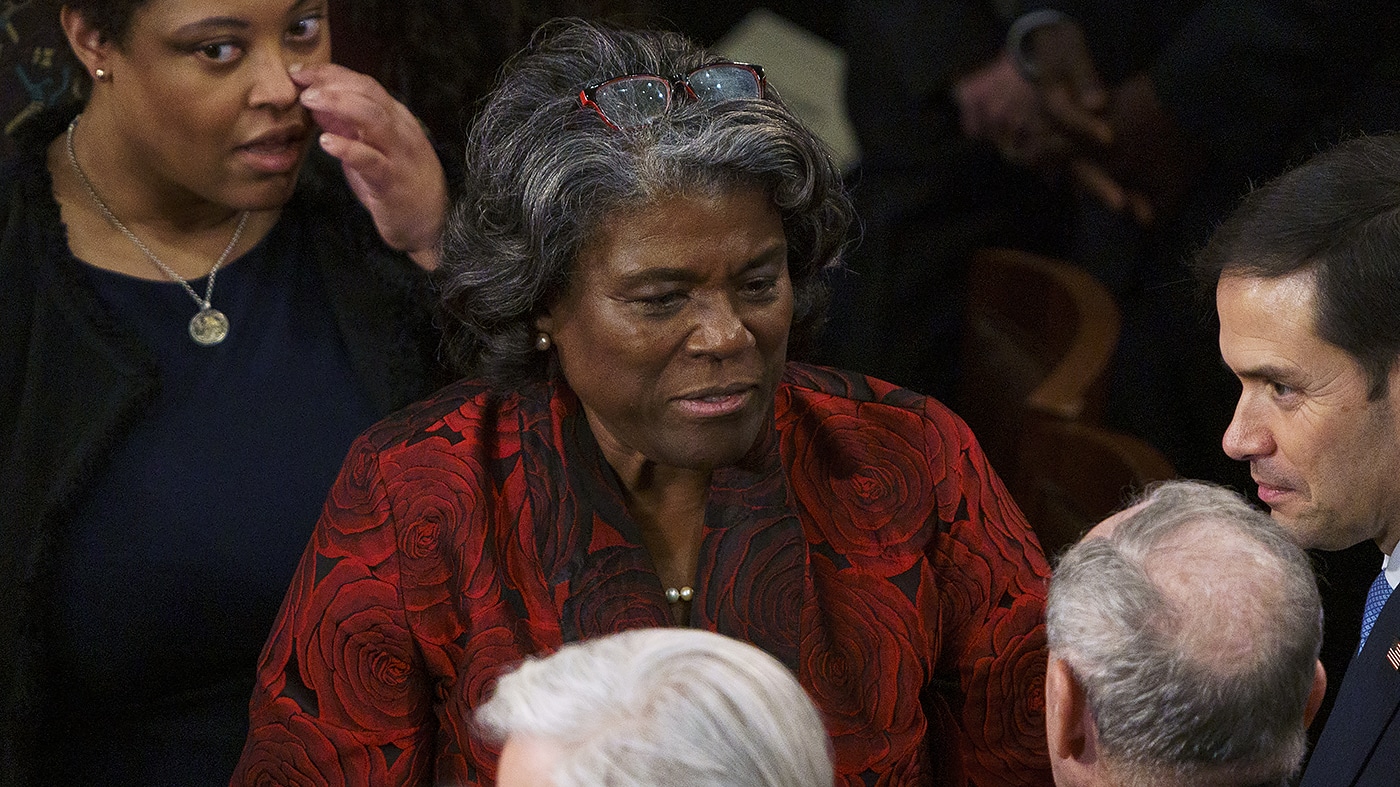 Ambassador to the UN Linda Thomas-Greenfield is seen prior to President Biden giving his State of the Union address to a joint session of Congress at the U.S. Capitol in Washington, D.C., on Tuesday, February 7, 2023.