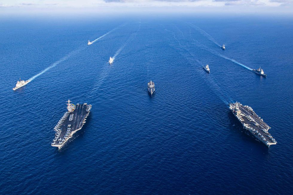 An Aerial View Of Aircraft Carriers Of The United States News Photo 1704927605