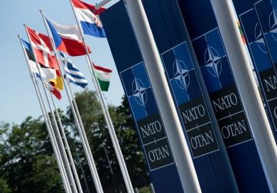 NATO logo and flags