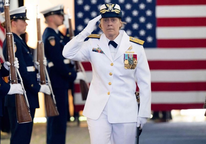 WSJ Biden Swears In First Female Coast Guard Commandant